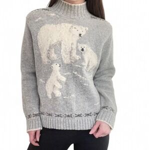 Vintage Lauren Ralph Lauren Sweater Polar Bear 100% Lambswool Hand Knit Grey M